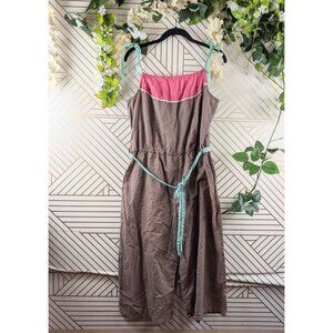 Anthropologie Lilka Women's Jumpsuit Brown Pink Green Tie Strap Size Large
